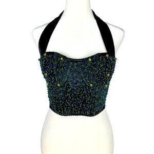Victoria’s Secret Cropped Beaded Satin Bustier Top